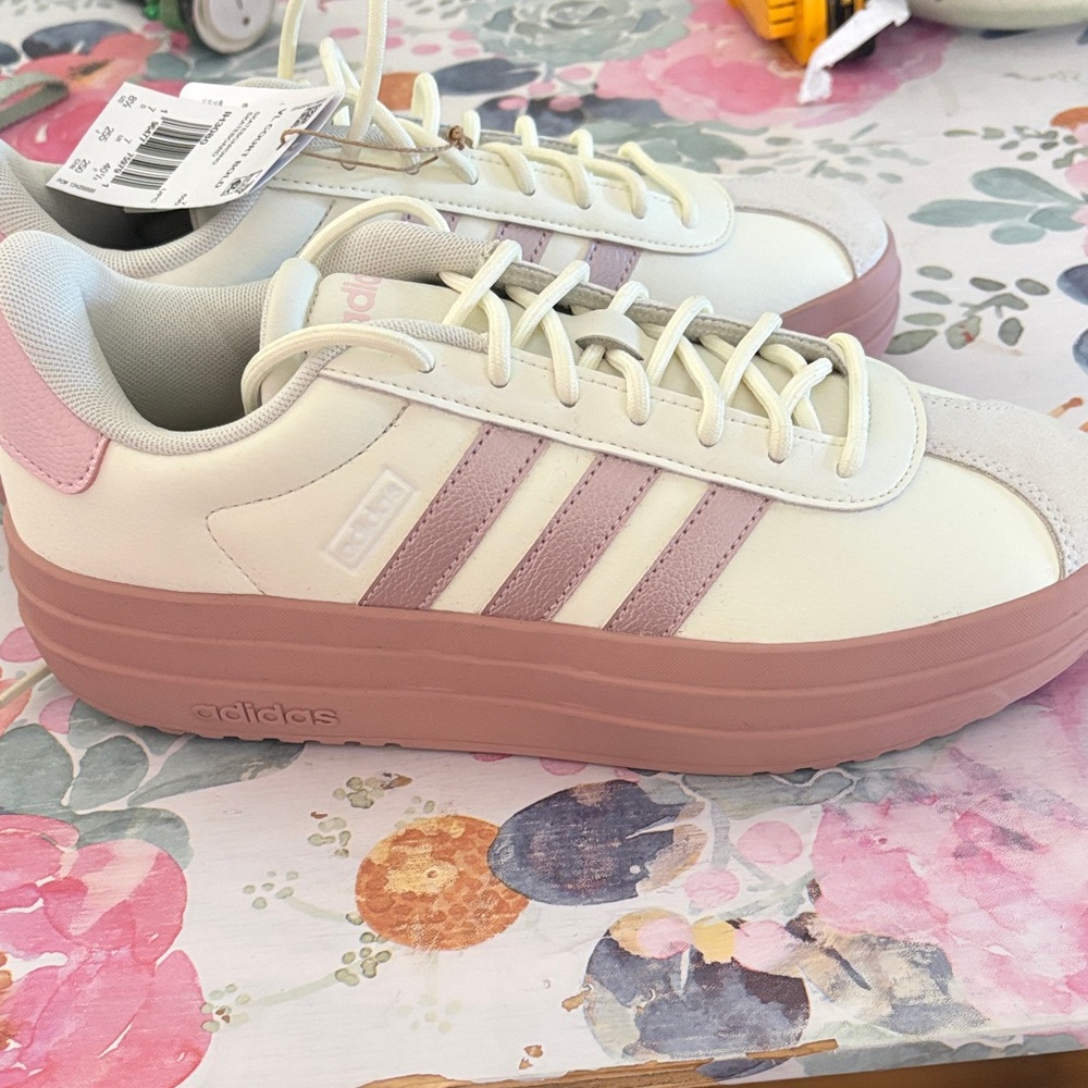 Adidas Women's Cream and Mauve Sneakers